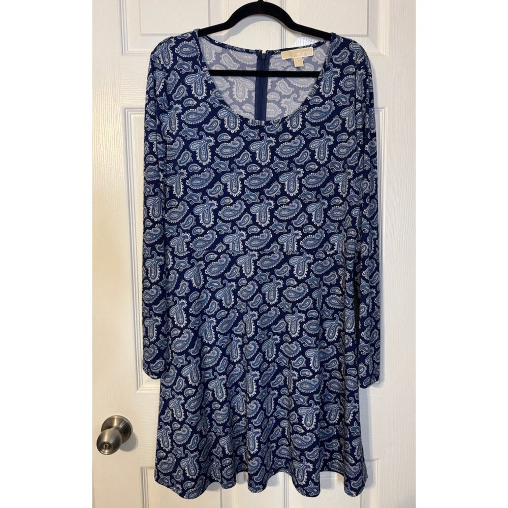 Michael Kors Dress XL Blue White Paisley Stretch Career Church Washable NEW - Picture 10 of 11
